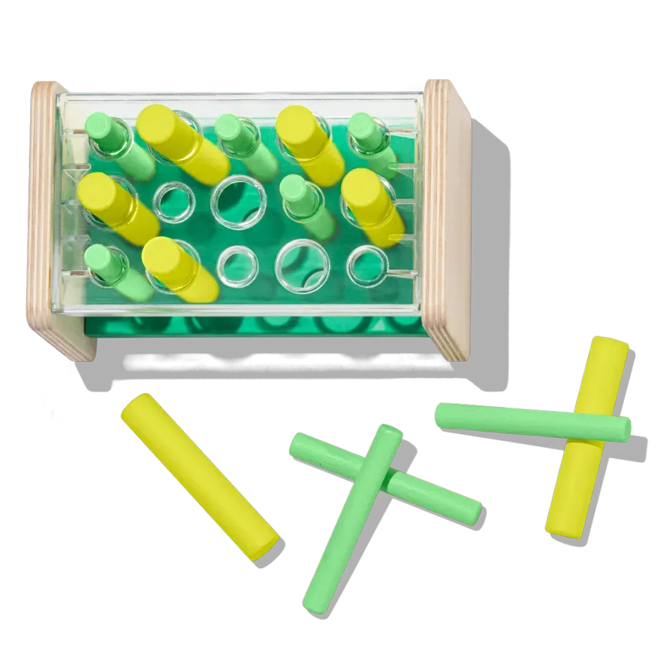 Lovevery The Play Kits Wooden Posting Stand Steckspiel 15-tlg gelb grün