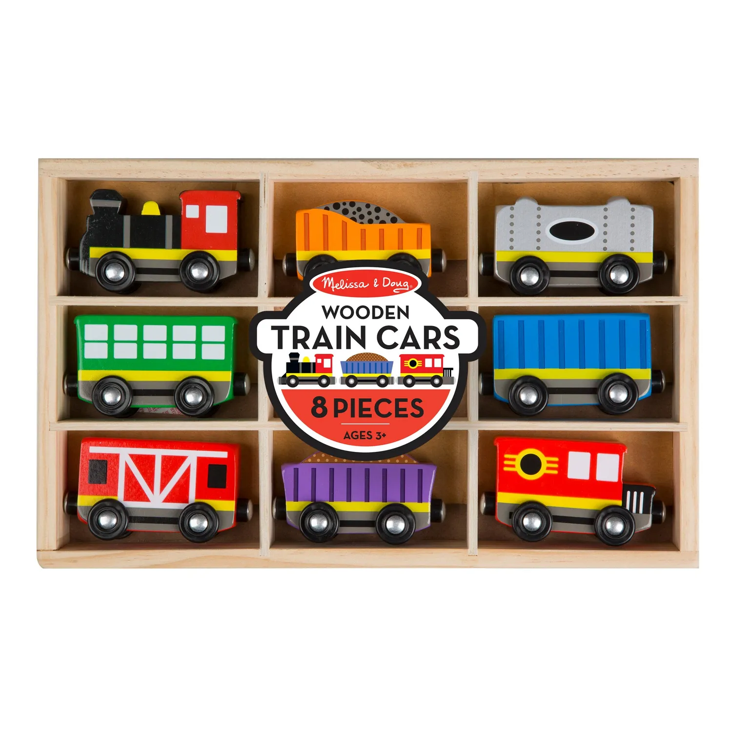 Melissa & Doug Magnetic Wooden Train Cars Holzeisenbahn 8-teilig
