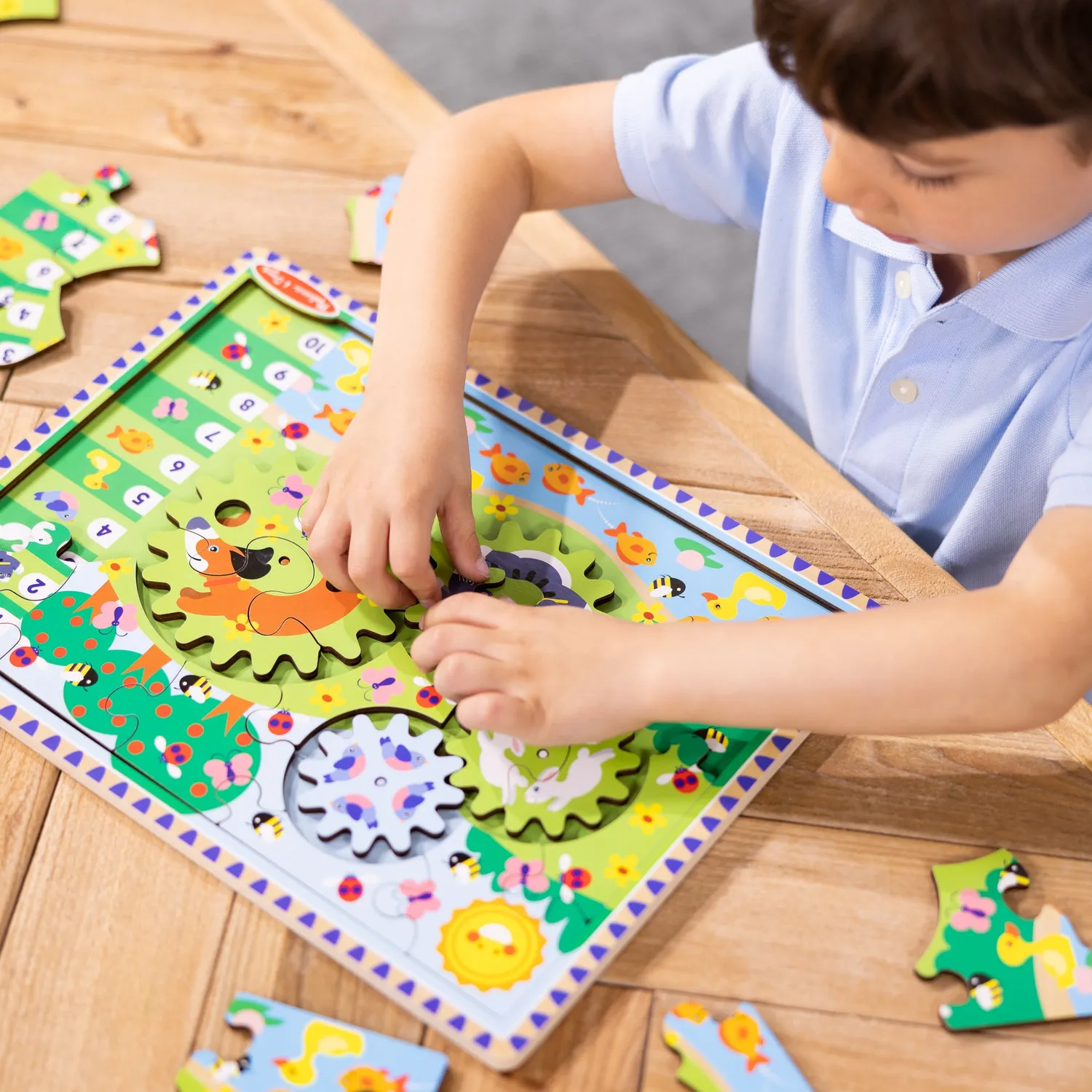 Melissa & Doug Animal Chase Holzpuzzle Zahnräder 24 Teile Tiere