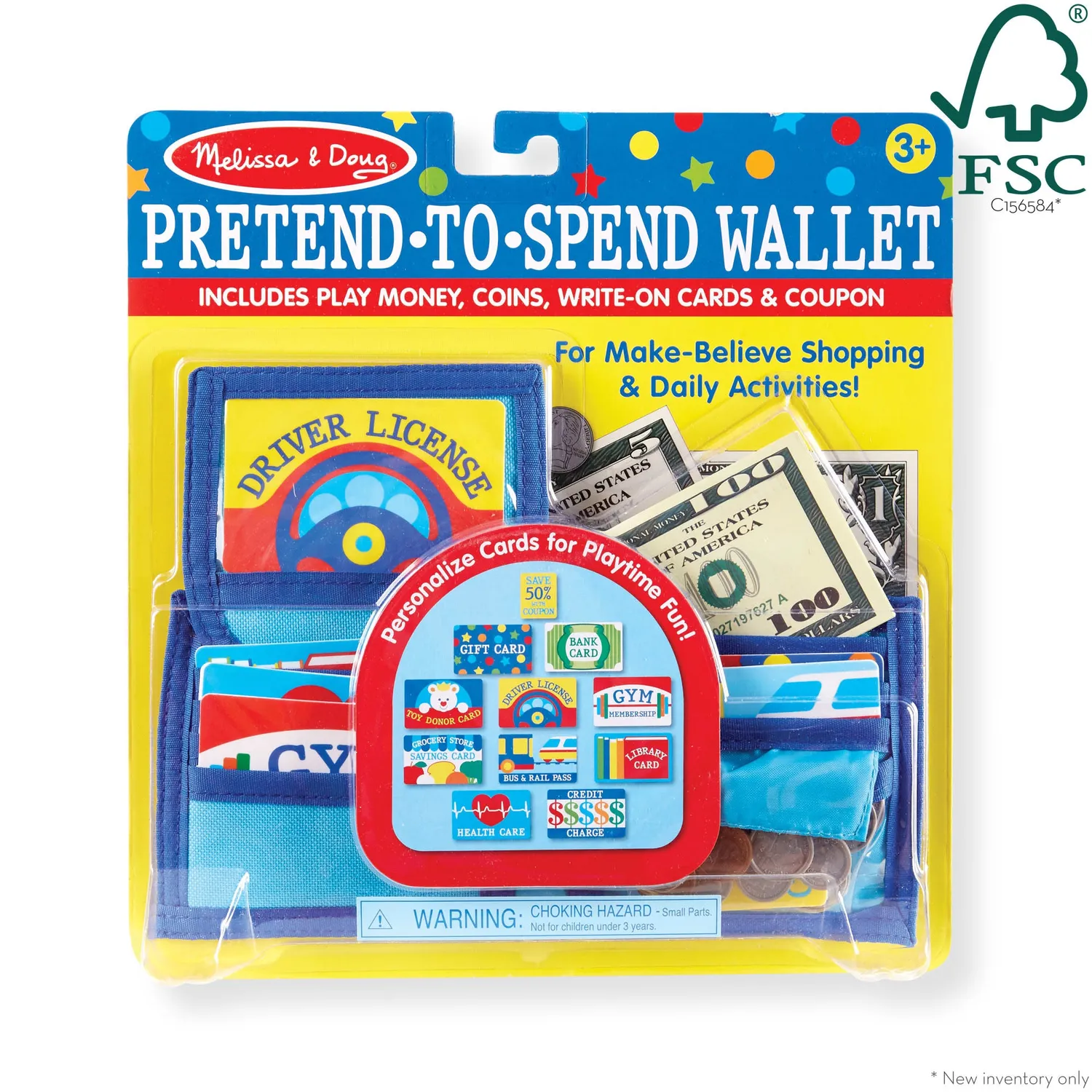 Melissa & Doug Pretend-to-Spend Wallet Spielgeld-Set Geldbörse 45-teilig