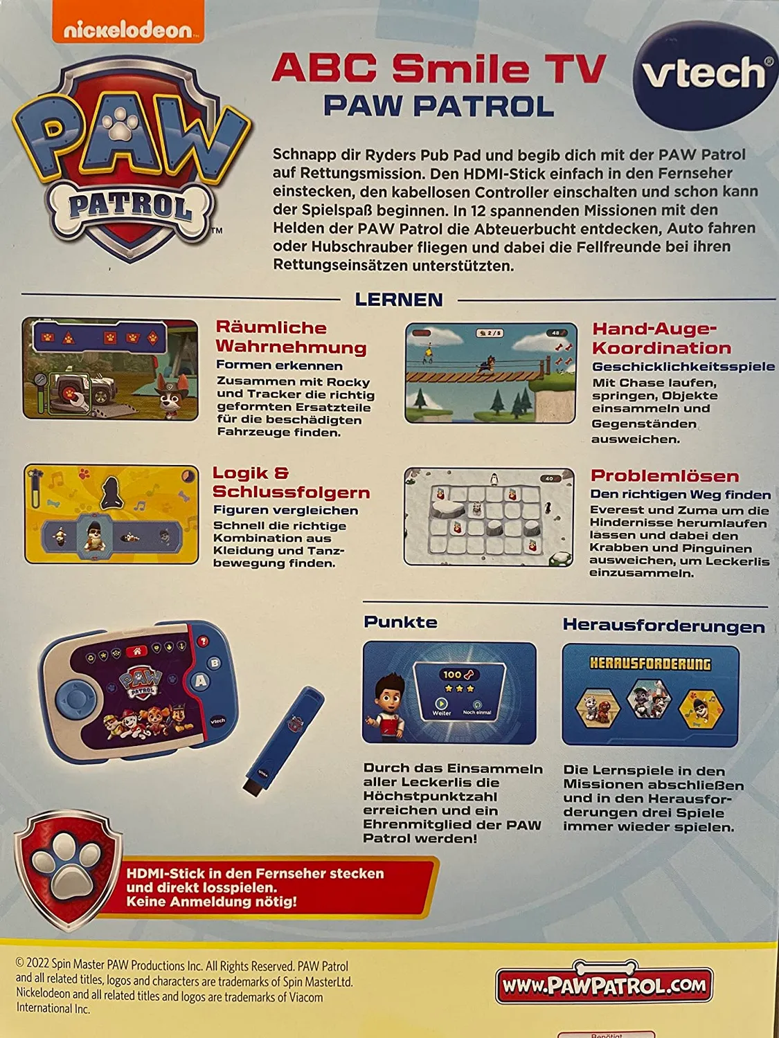 VTech ABC Smile TV PAW Patrol Lernkonsole HDMI-Stick
