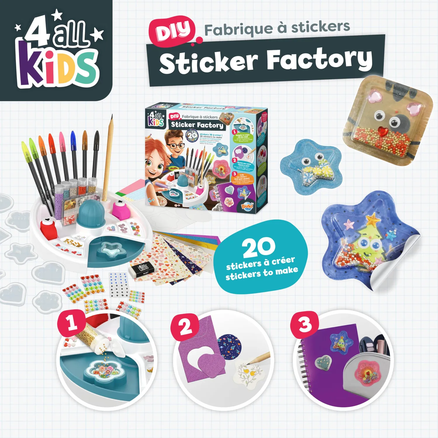 Buki FK011 3D Sticker Bastelset 20 Sticker ab 6 Jahren