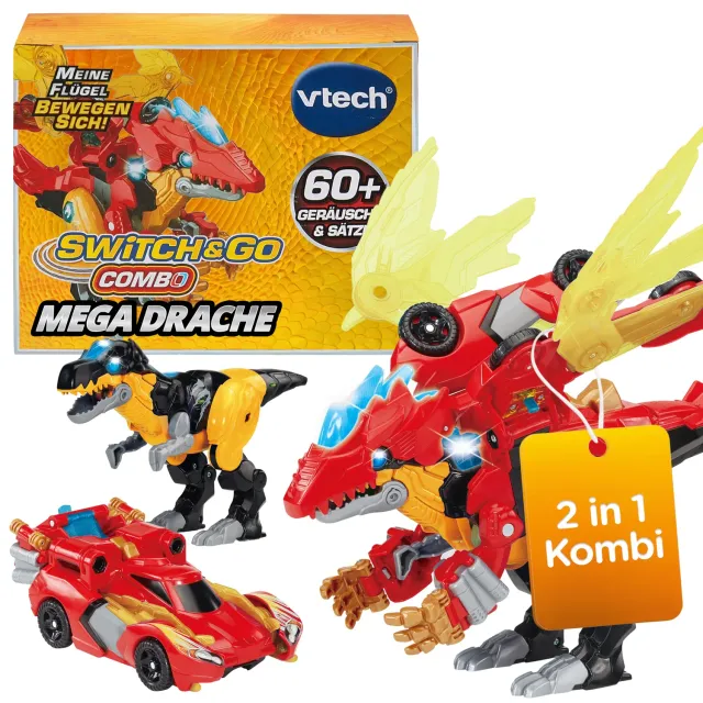VTech Switch & Go Dinos Combo Mega Drache 2-in-1 T-Rex Auto 3-8