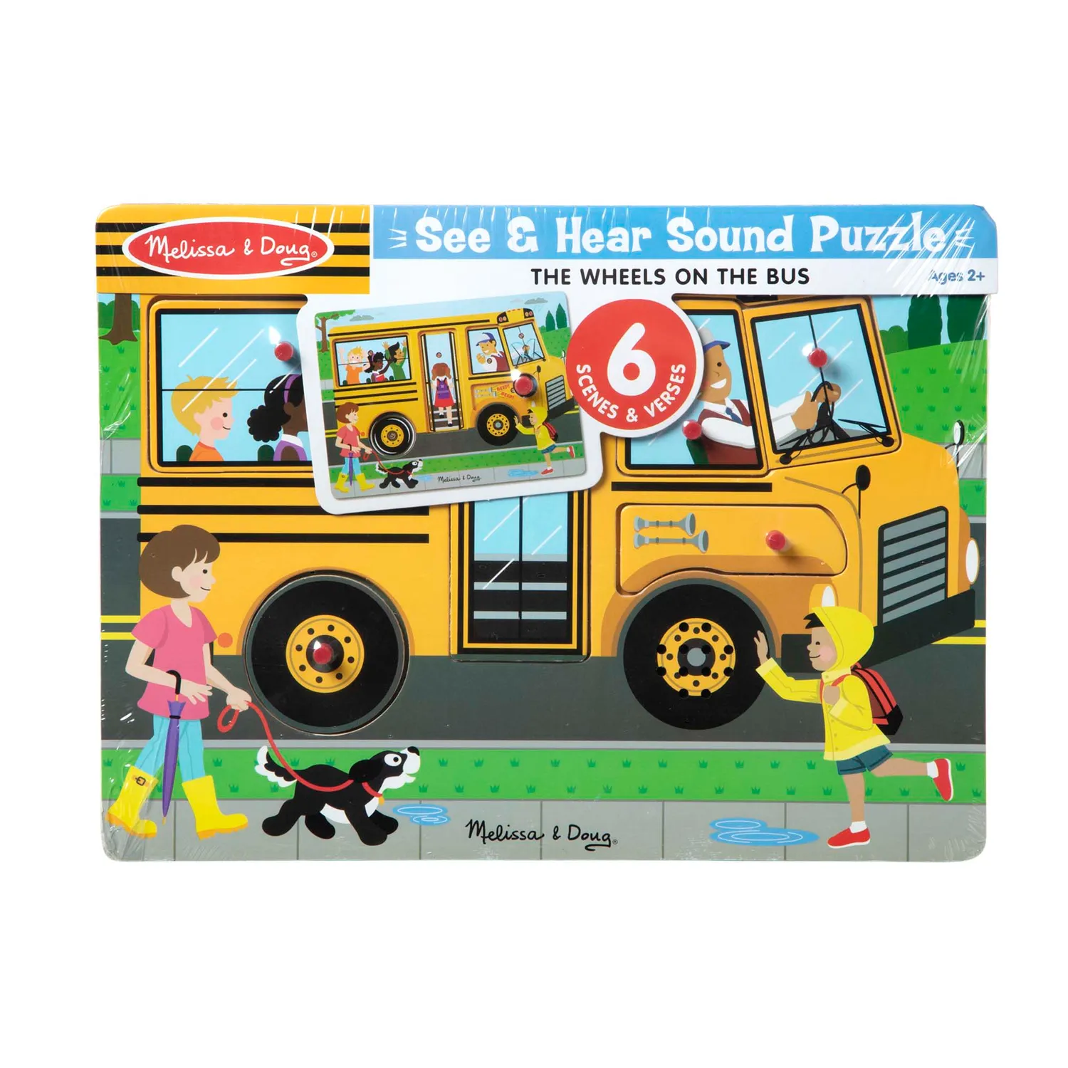 Melissa & Doug Wheels on the Bus Holzpuzzle 6 Teile mit Sound ab 2 Jahre