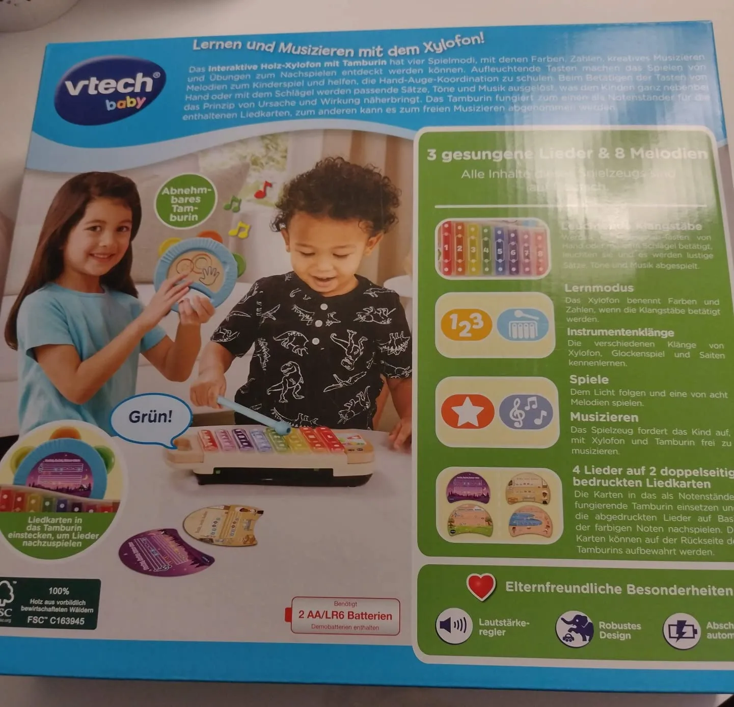 VTech Holz-Xylofon Tamburin Musikspielzeug 8 Klangstäbe