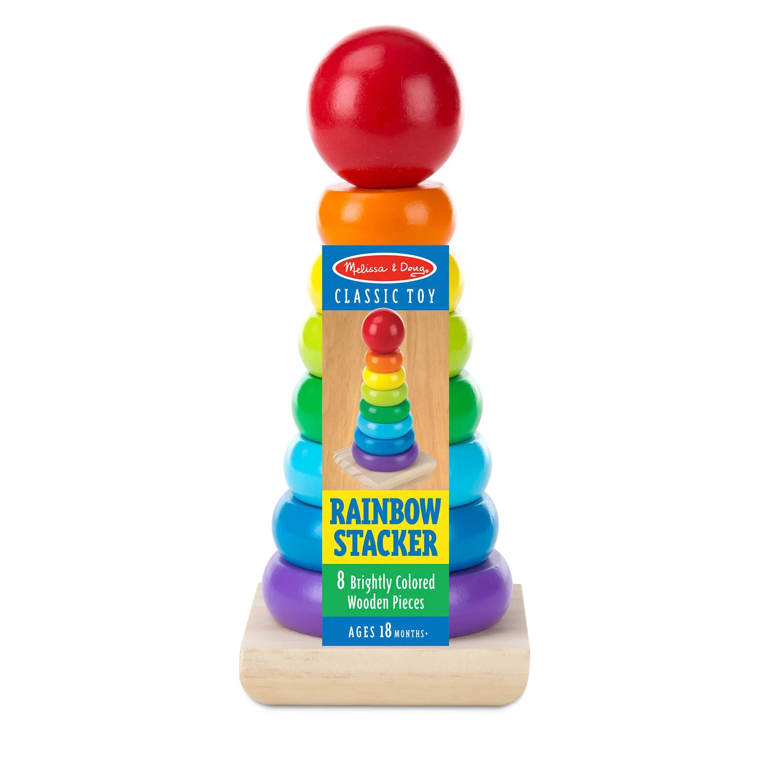 Melissa & Doug Rainbow Stacker Stapelturm Holz 8-tlg ab 1 Jahr