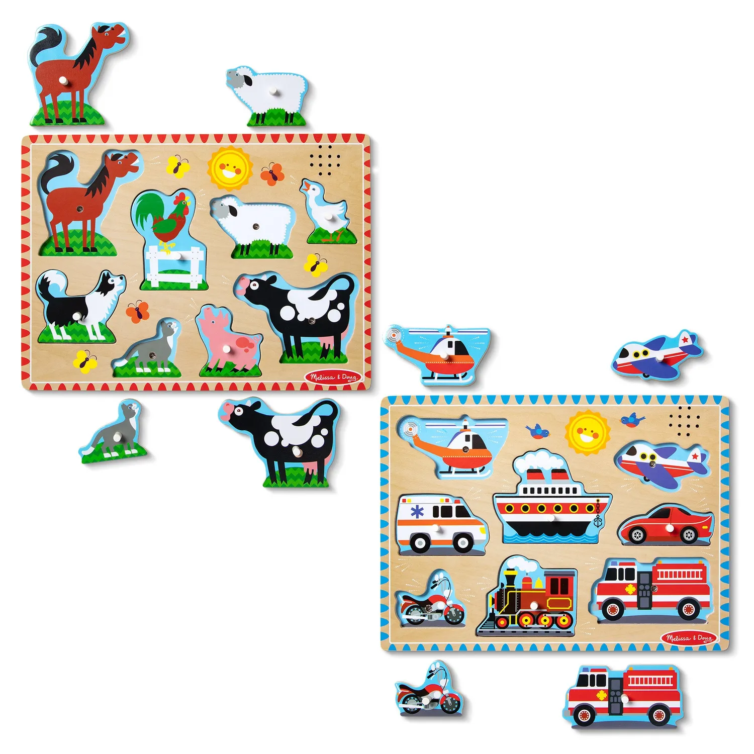 Melissa & Doug Sound Puzzle Holzpuzzle 2er-Pack 8 Teile