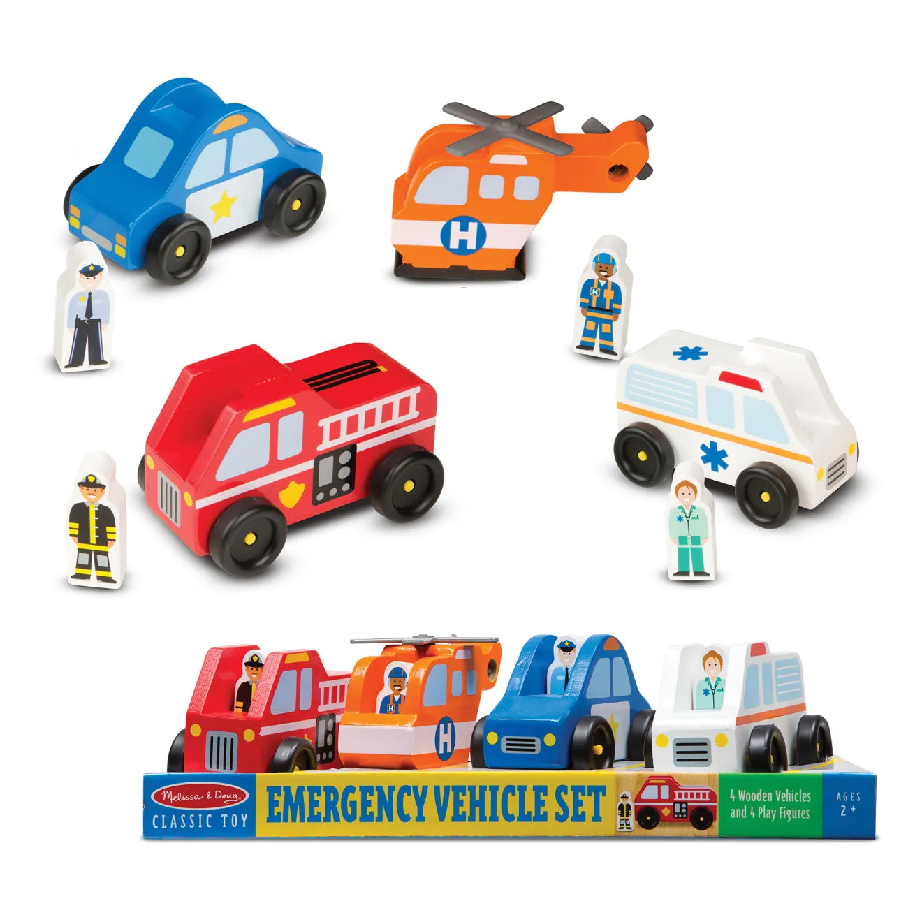 Melissa & Doug Emergency Vehicle Set Holzautos 4er Set Holz