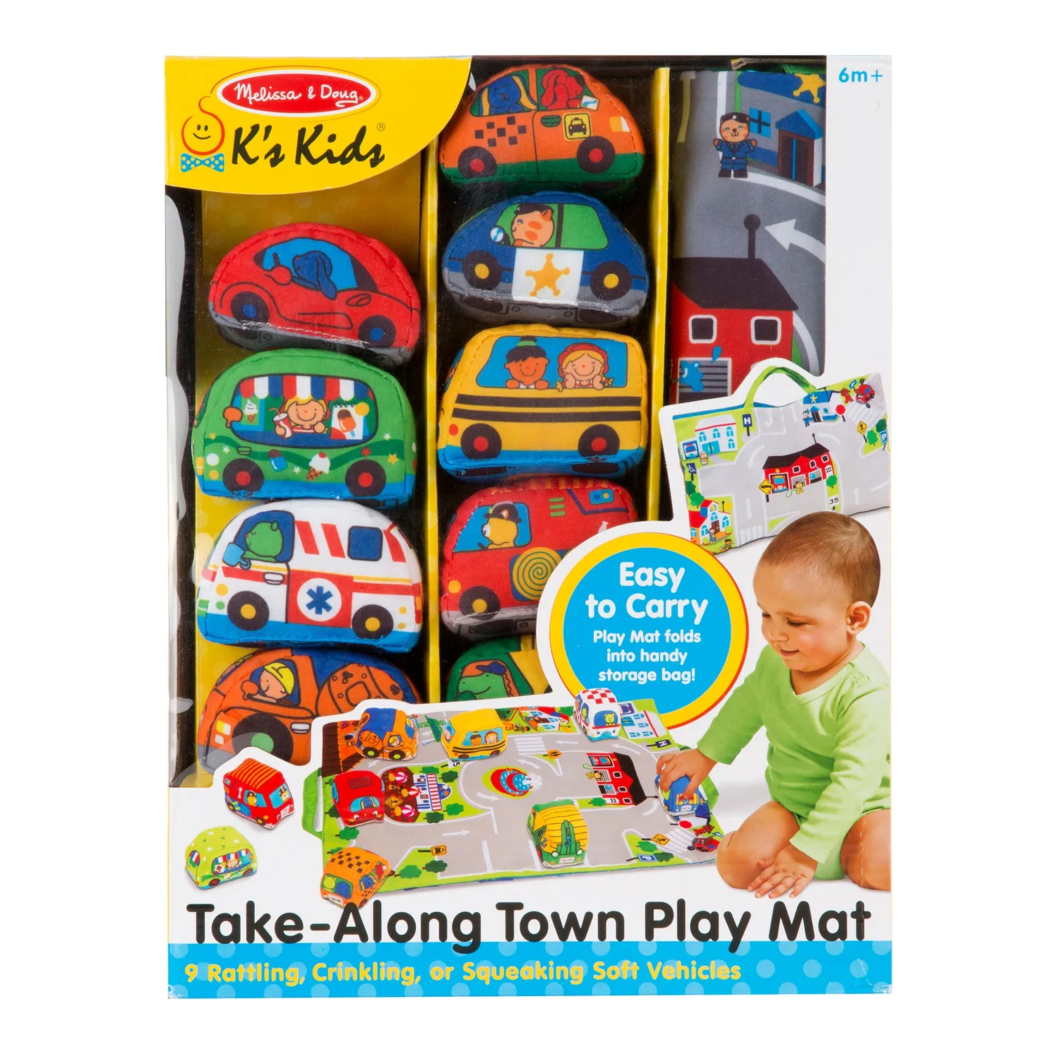 Melissa & Doug Take-Along Town Spielmatte mit 9 Fahrzeugen