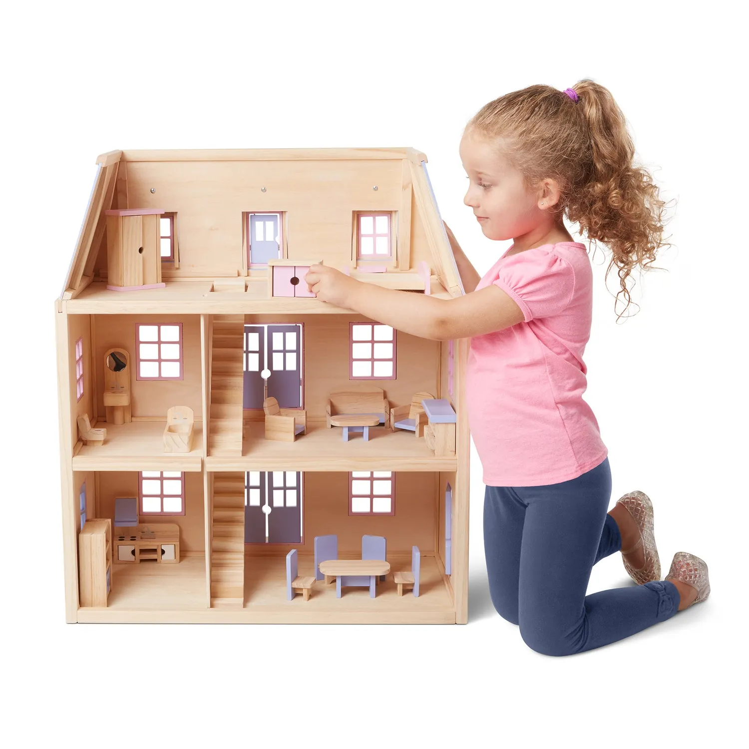 Melissa & Doug Puppenhaus Holz 3-stöckig mit Möbeln