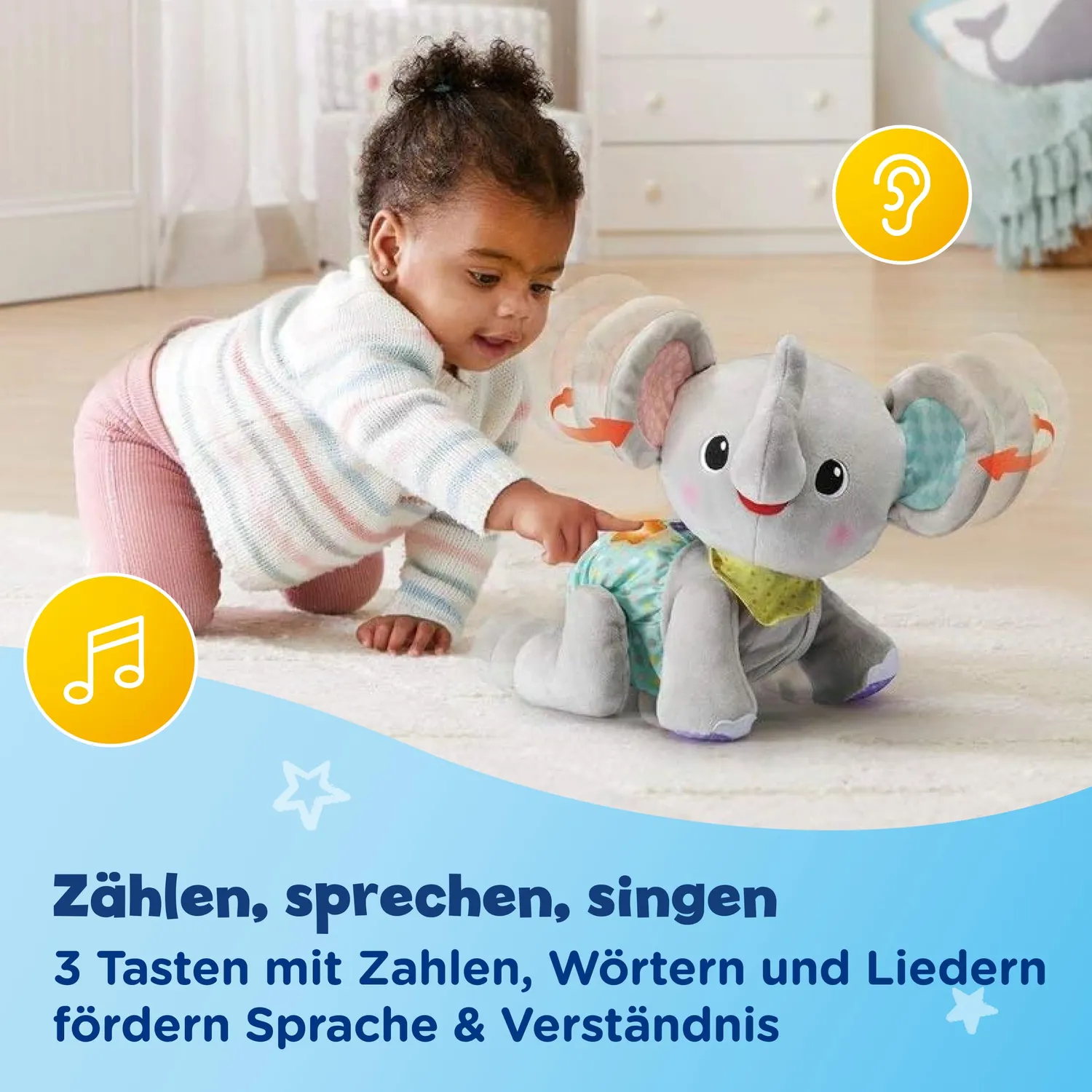 VTech Krabbel-mit-mir Elefant Plüschtier mit Musik 9-36 Monate
