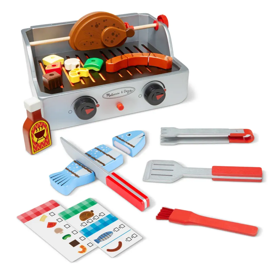 Melissa & Doug Rotisserie & Grill Barbecue Set Grillspiel 24-tlg Holz