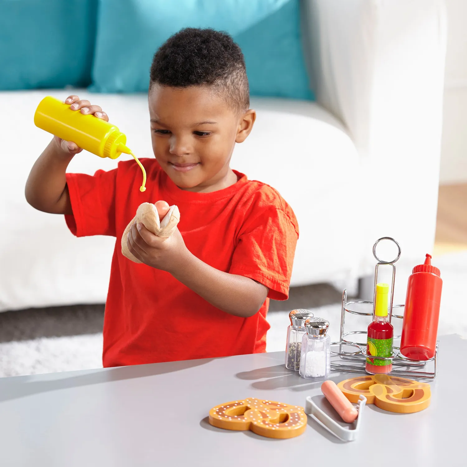 Melissa & Doug Condiments Spielset Spielküche 6-tlg Metallkorb