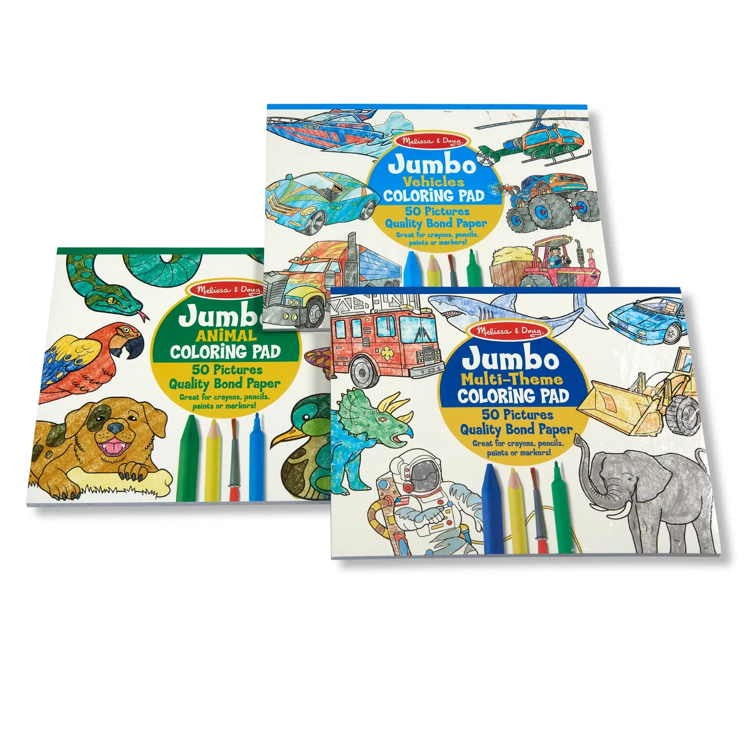 Melissa and Doug Malblock 3er-Pack Tiere Fahrzeuge 150 Seiten