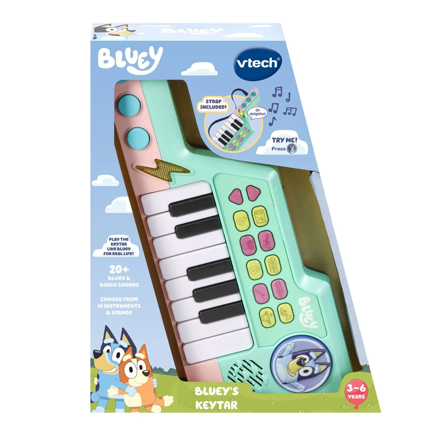 VTech Bluey Keytar Keyboard mit Gurt 10 Melodien 3-6 Jahre