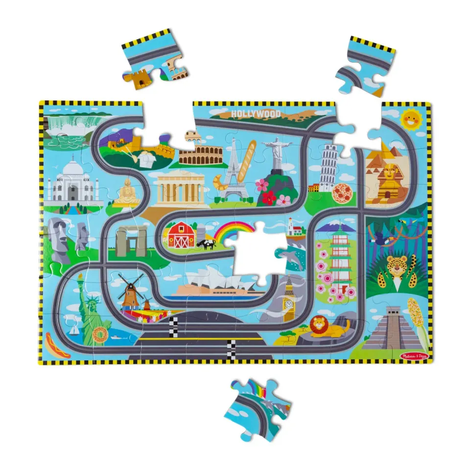 Melissa & Doug Race Around the World Bodenpuzzle 48 Teile Rennbahn