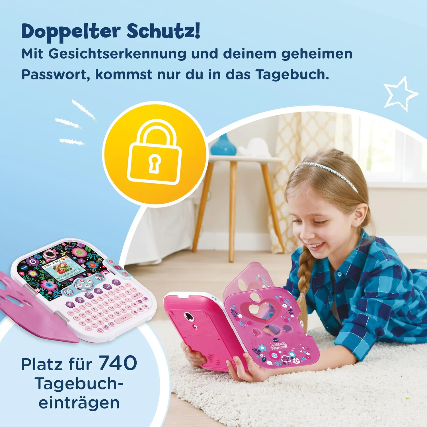 VTech KidiSecrets Selfie Music 2.0 Tagebuch mit Gesichtserkennung