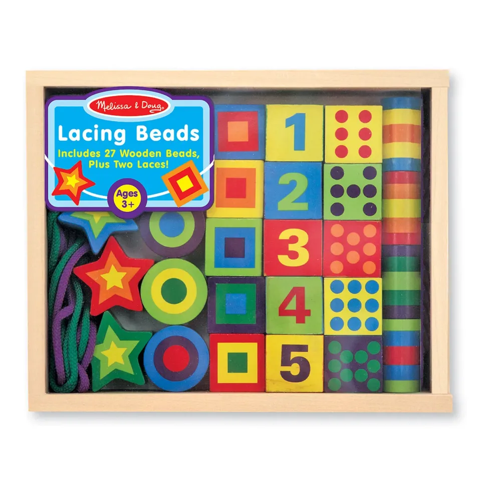 Melissa & Doug Lacing Beads Fädelperlen 27 Stück Holz