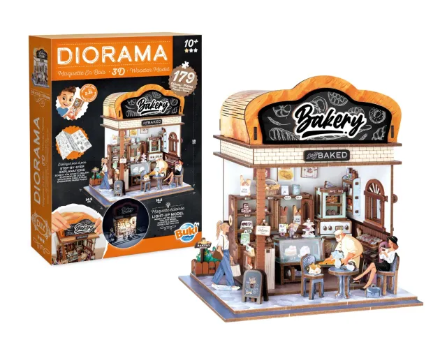 Buki 68073 Diorama Bäckerei Holz-Bausatz 179 Teile LED
