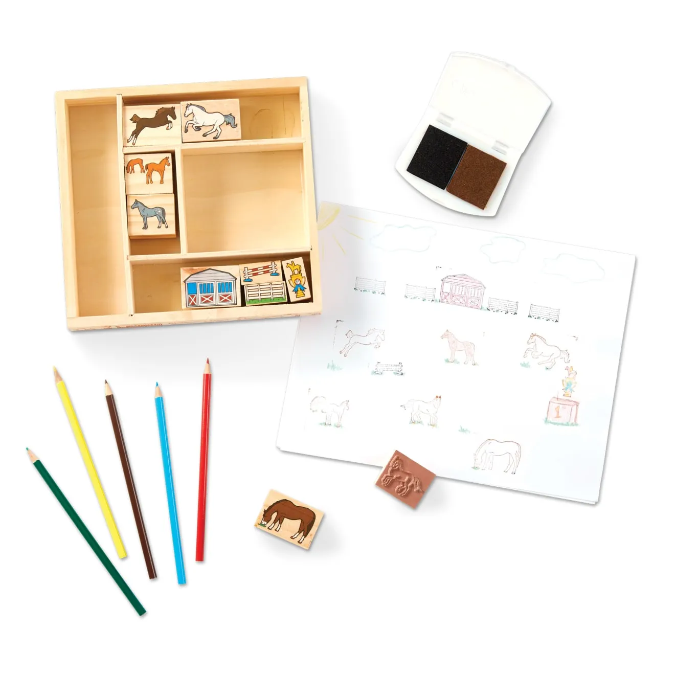 Melissa & Doug Horses Stempelset Holz 9 Teile Pferde