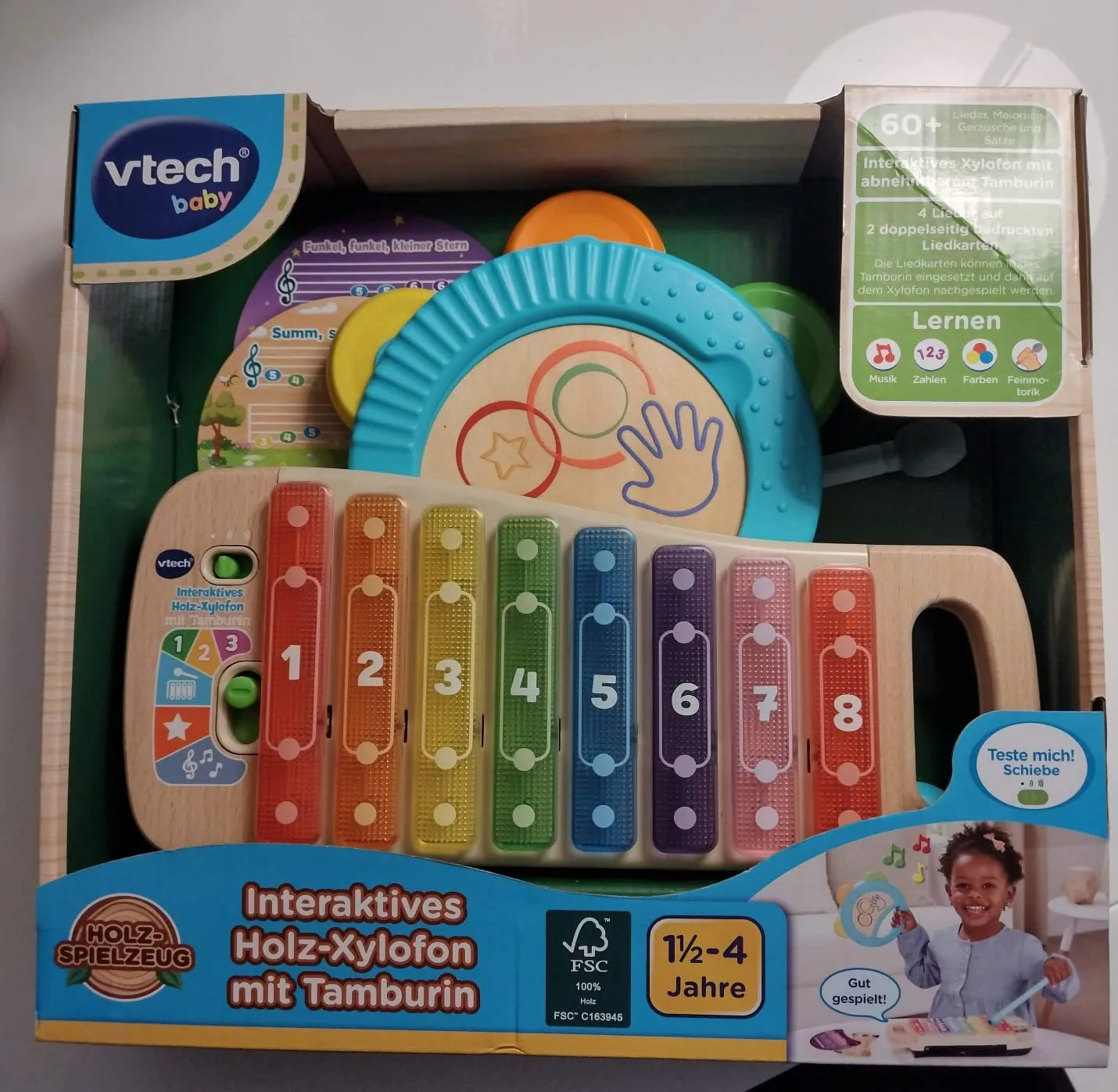 VTech Holz-Xylofon Tamburin Musikspielzeug 8 Klangstäbe