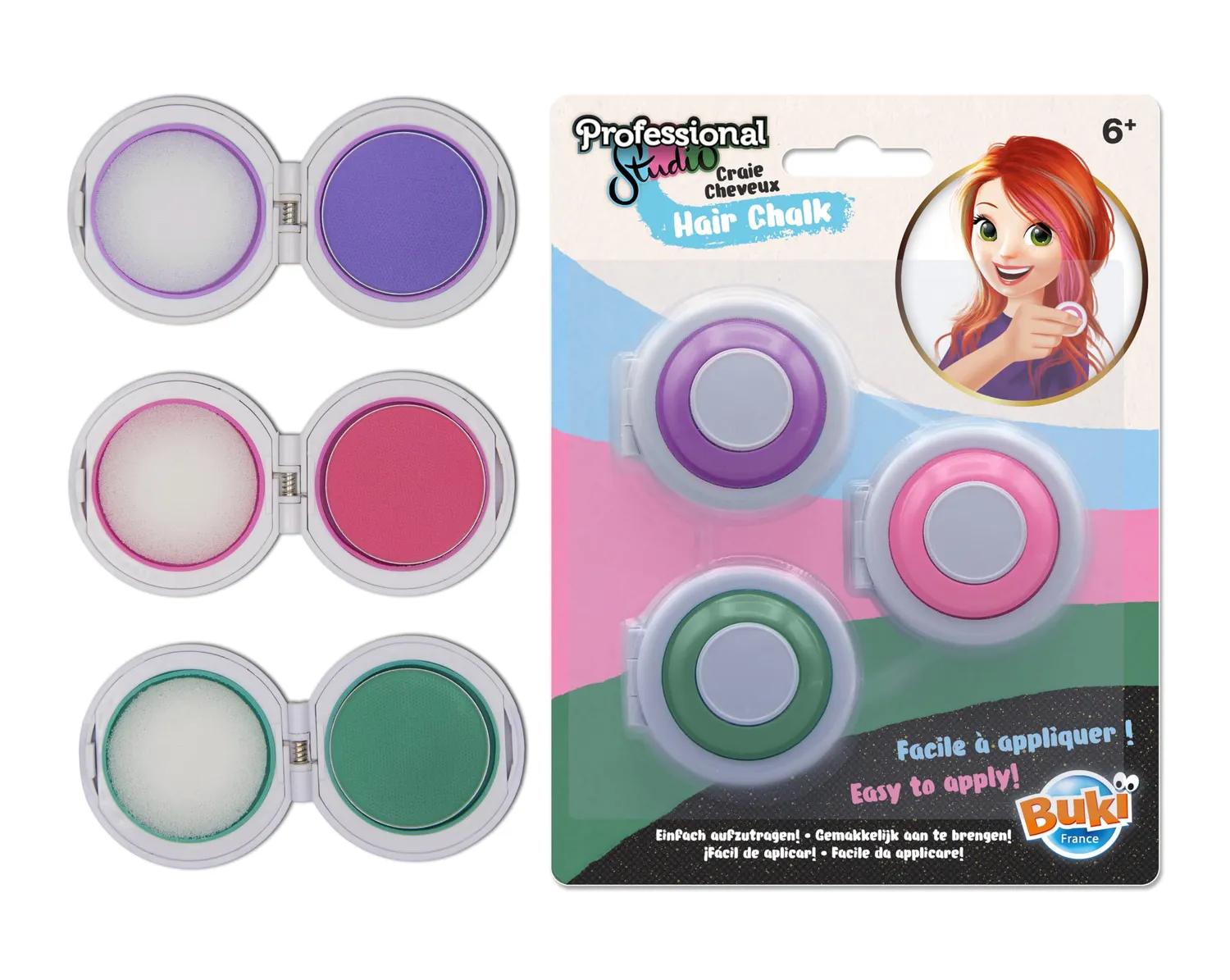 Buki PS103 Haarkreide Set 3 Farben Lila Grün Rosa