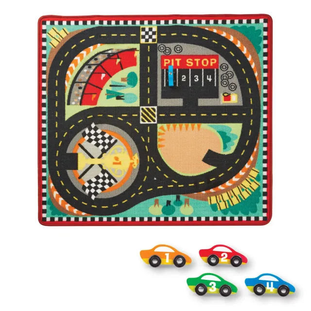 Melissa & Doug Speedway Rennteppich Spielteppich mit 4 Autos