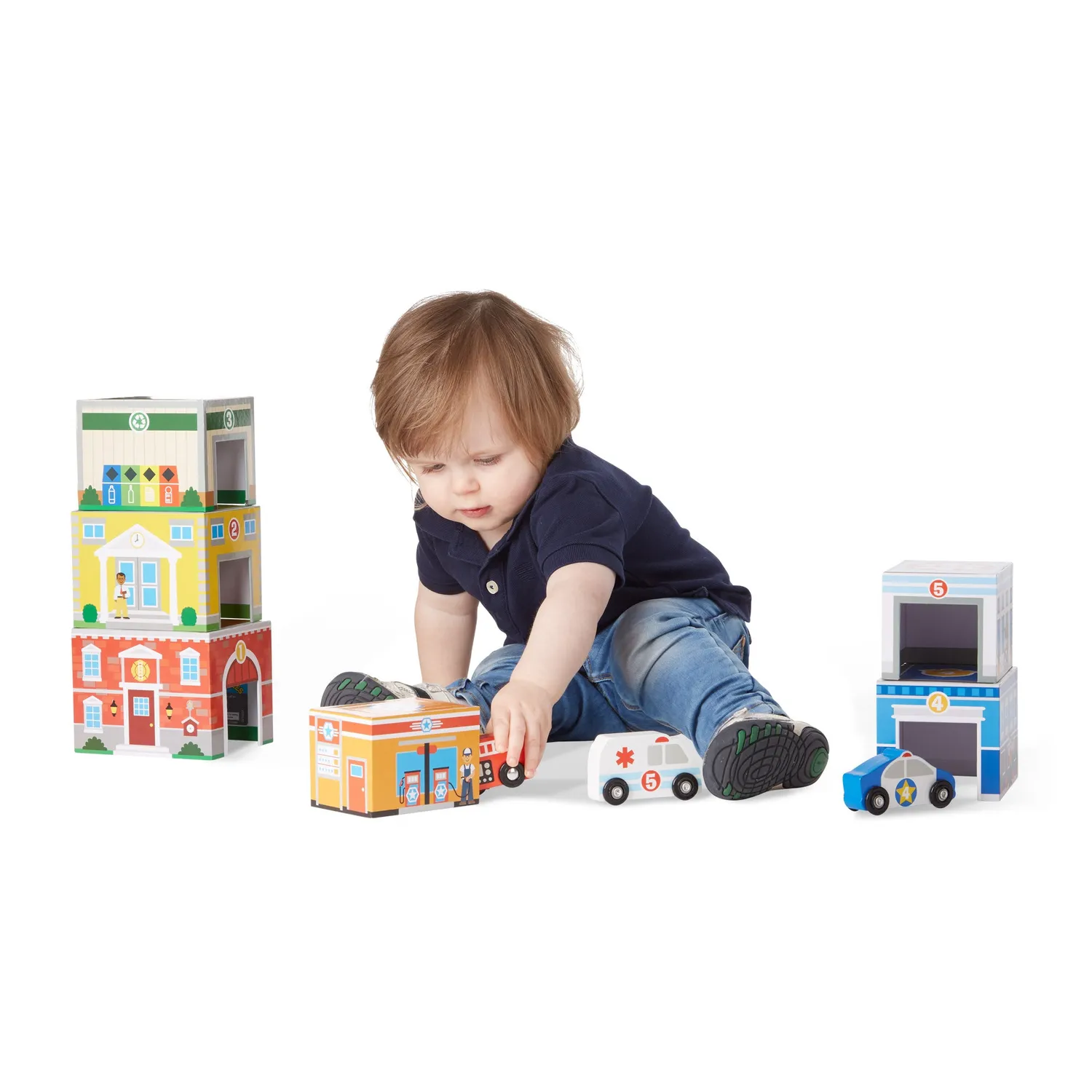 Melissa & Doug Nesting Sorting Buildings Vehicles Stapelspiel Holz