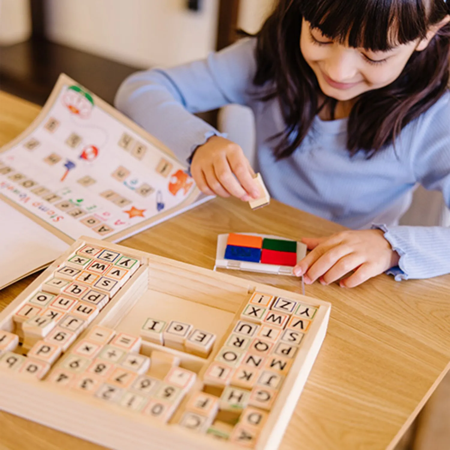 Melissa & Doug Deluxe Stempelset ABC 123 Holz 71-teilig