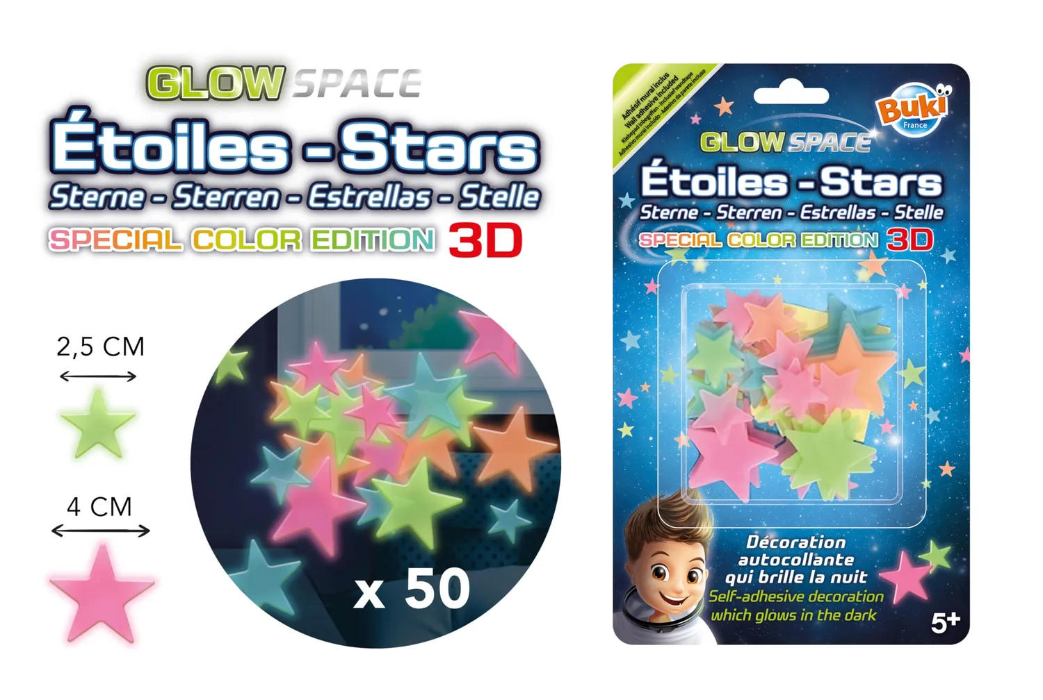 Buki SB51 Leuchtsterne Kinderzimmer Wandsticker 50 Stück