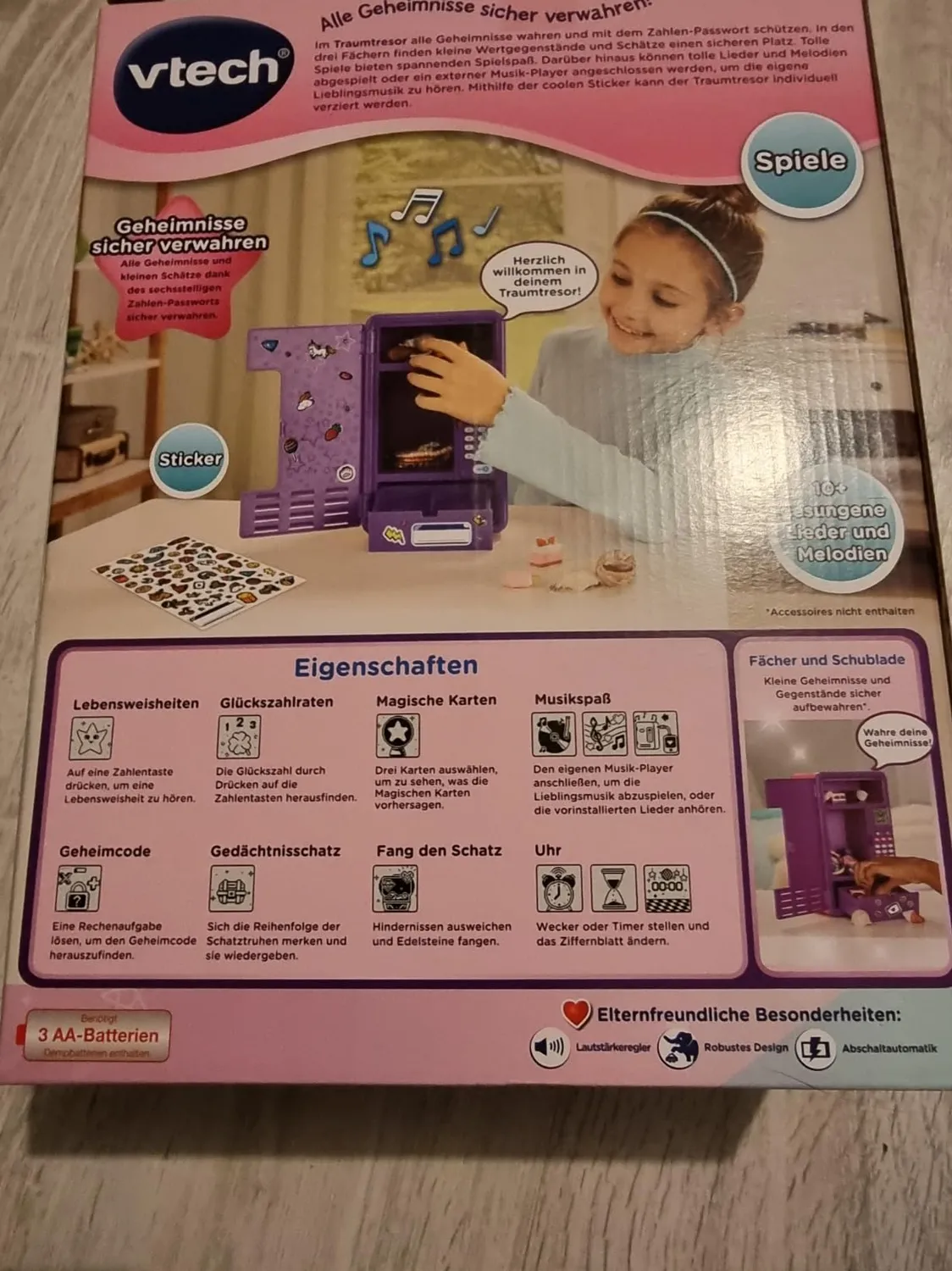 VTech KidiSecrets Traumtresor Kindersafe Lila-Schwarz mit Code