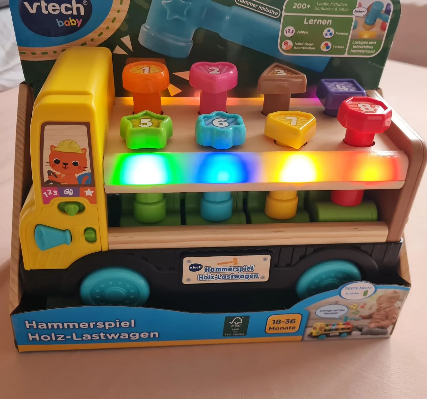 VTech Holz-Lastwagen Hammer Lernspielzeug mit Licht