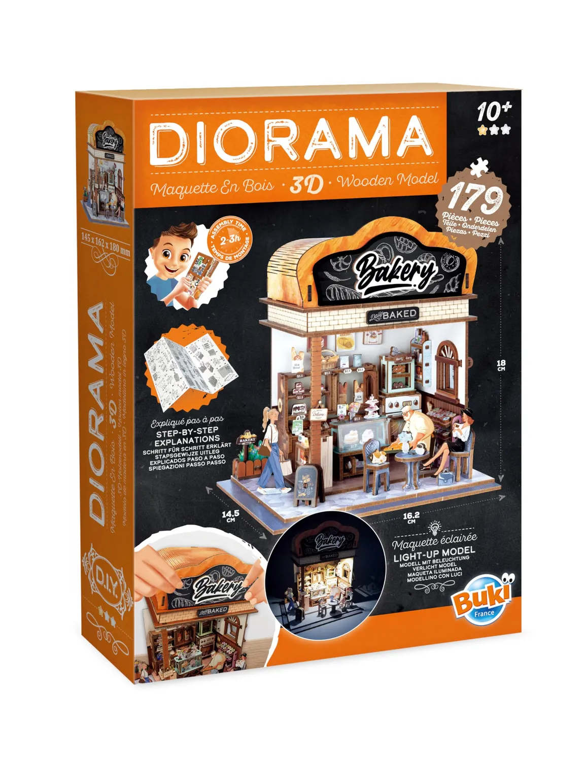 Buki 68073 Diorama Bäckerei Holz-Bausatz 179 Teile LED