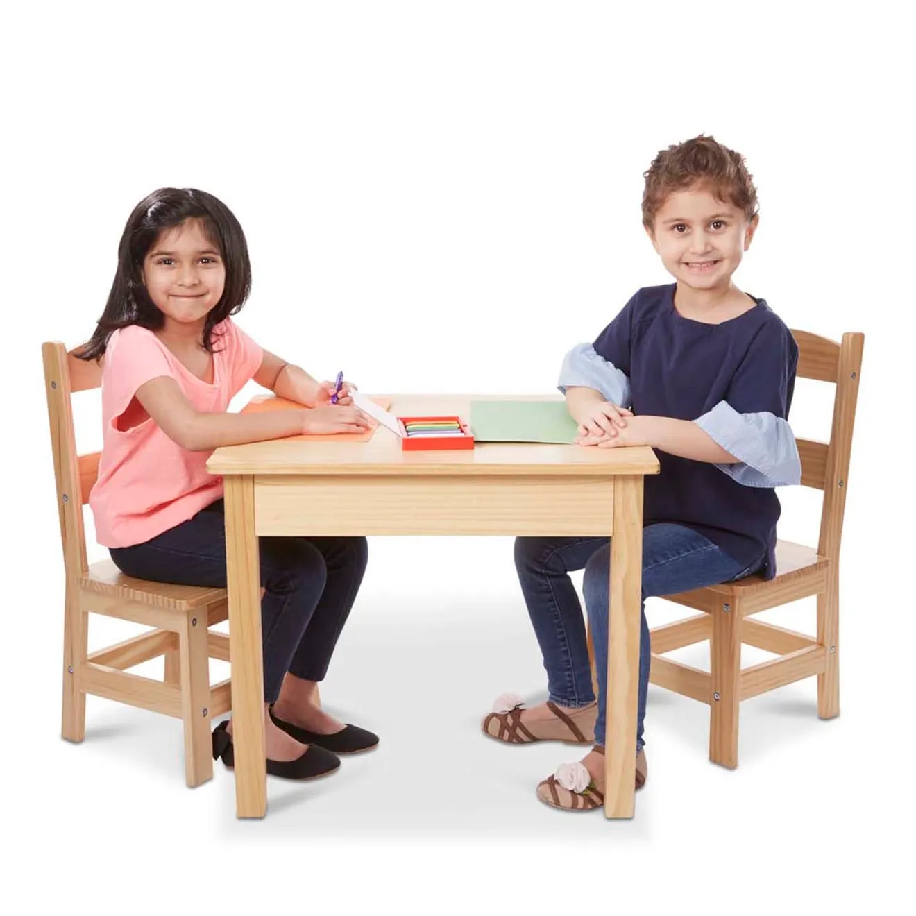 Melissa & Doug Kindertisch mit Stühlen Holz Natur 3tlg