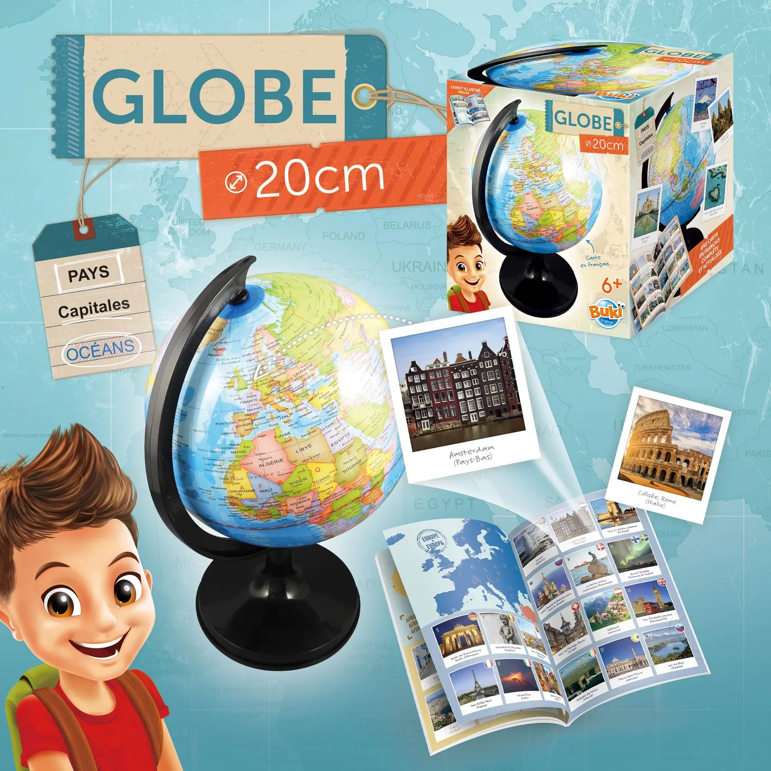 Buki France 7348 Globus 20 cm französisch mit Bildheft