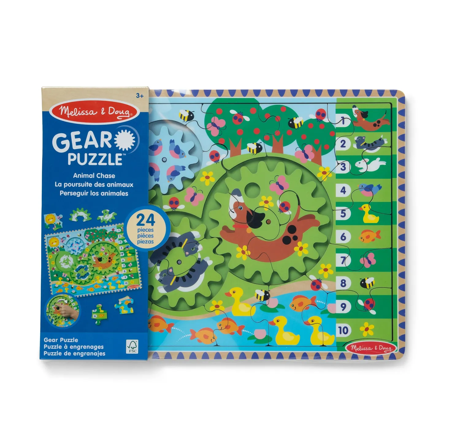 Melissa & Doug Animal Chase Holzpuzzle Zahnräder 24 Teile Tiere