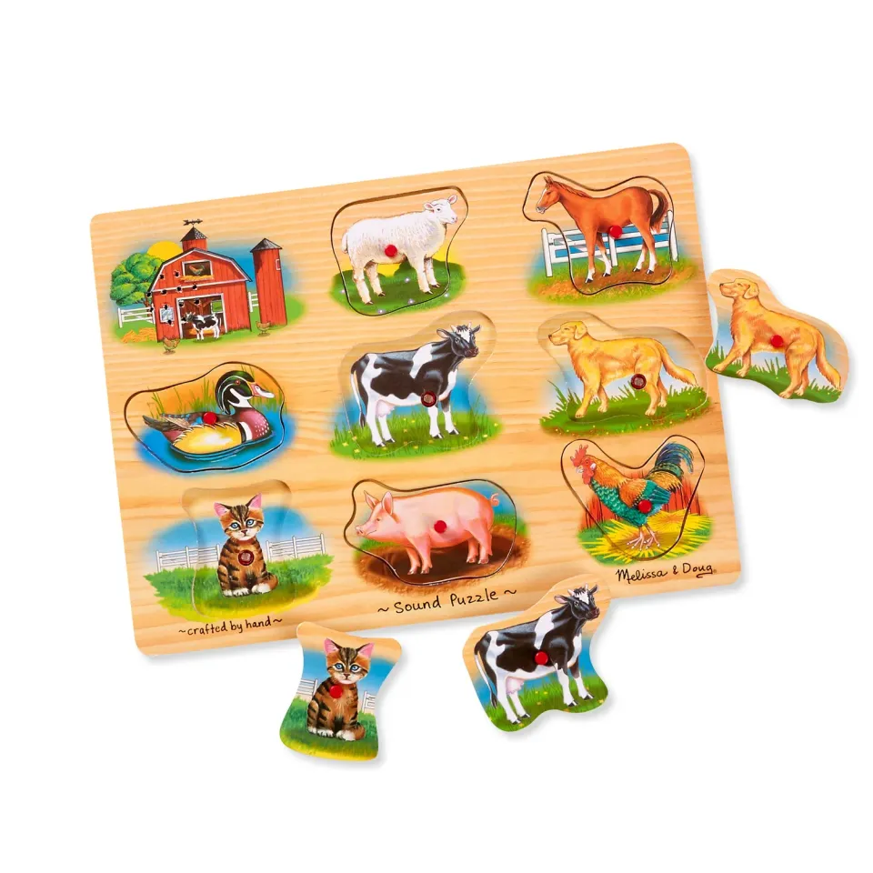 Melissa & Doug Farm Sound Puzzle Holz 8 Teile Tiere
