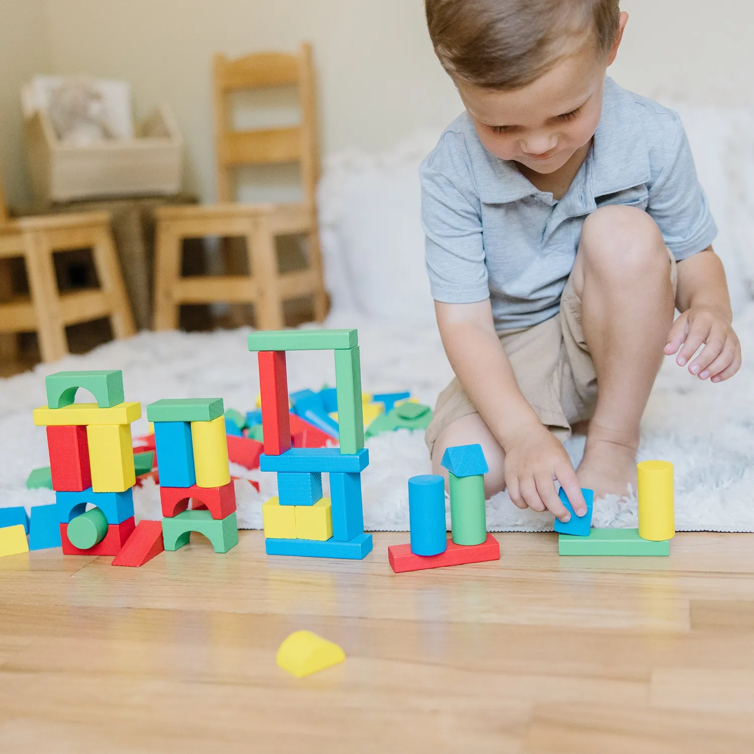 Melissa & Doug 100-Piece Wood Blocks Bausteine Holz bunt