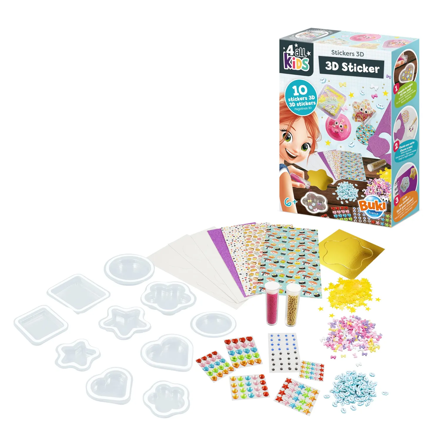 Buki France Kawaii FK026 Bastelset 10 3D-Sticker Glitzer