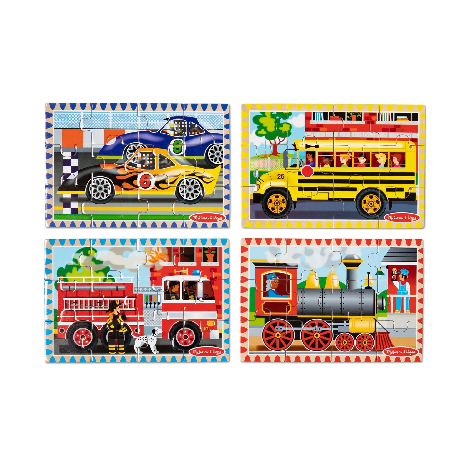 Melissa & Doug Vehicles Holzpuzzle-Box 4x12 Teile Fahrzeuge