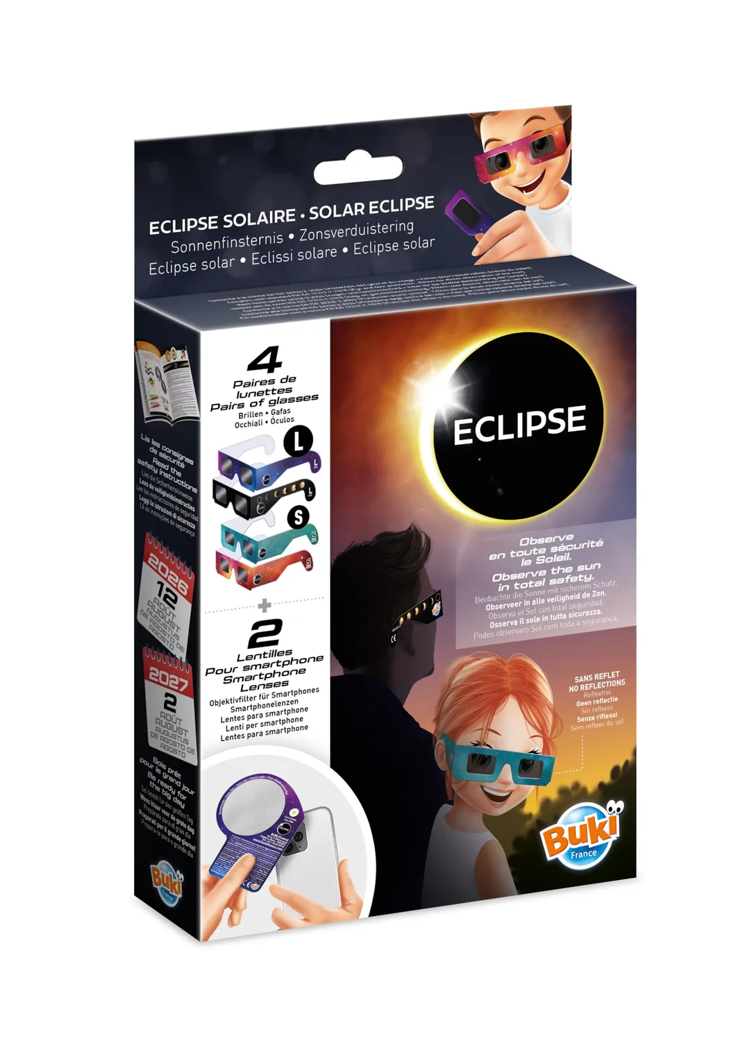 Buki Sonnenfinsternis-Brille Family Pack 4 Brillen + Filter