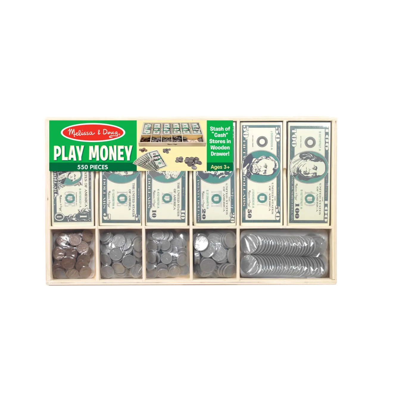 Melissa & Doug Classic Spielgeld Set Holzkasse Rechnen