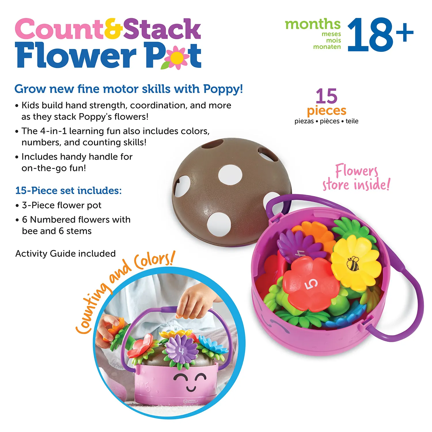 Learning Resources Poppy Blumentopf Steckspiel 15 Teile Farben Zählen