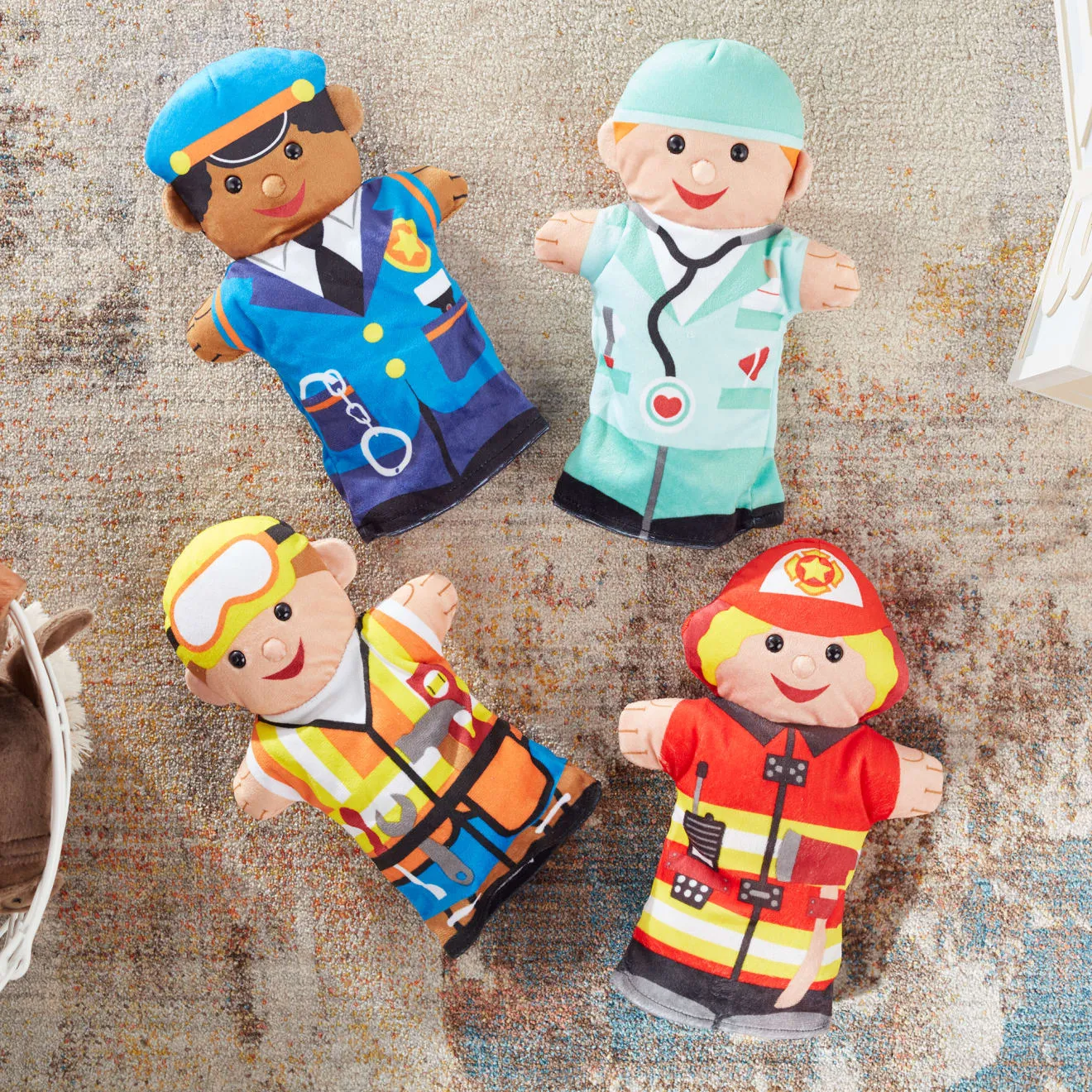 Melissa & Doug Jolly Helpers Handpuppen 4er Set Berufe Stoff