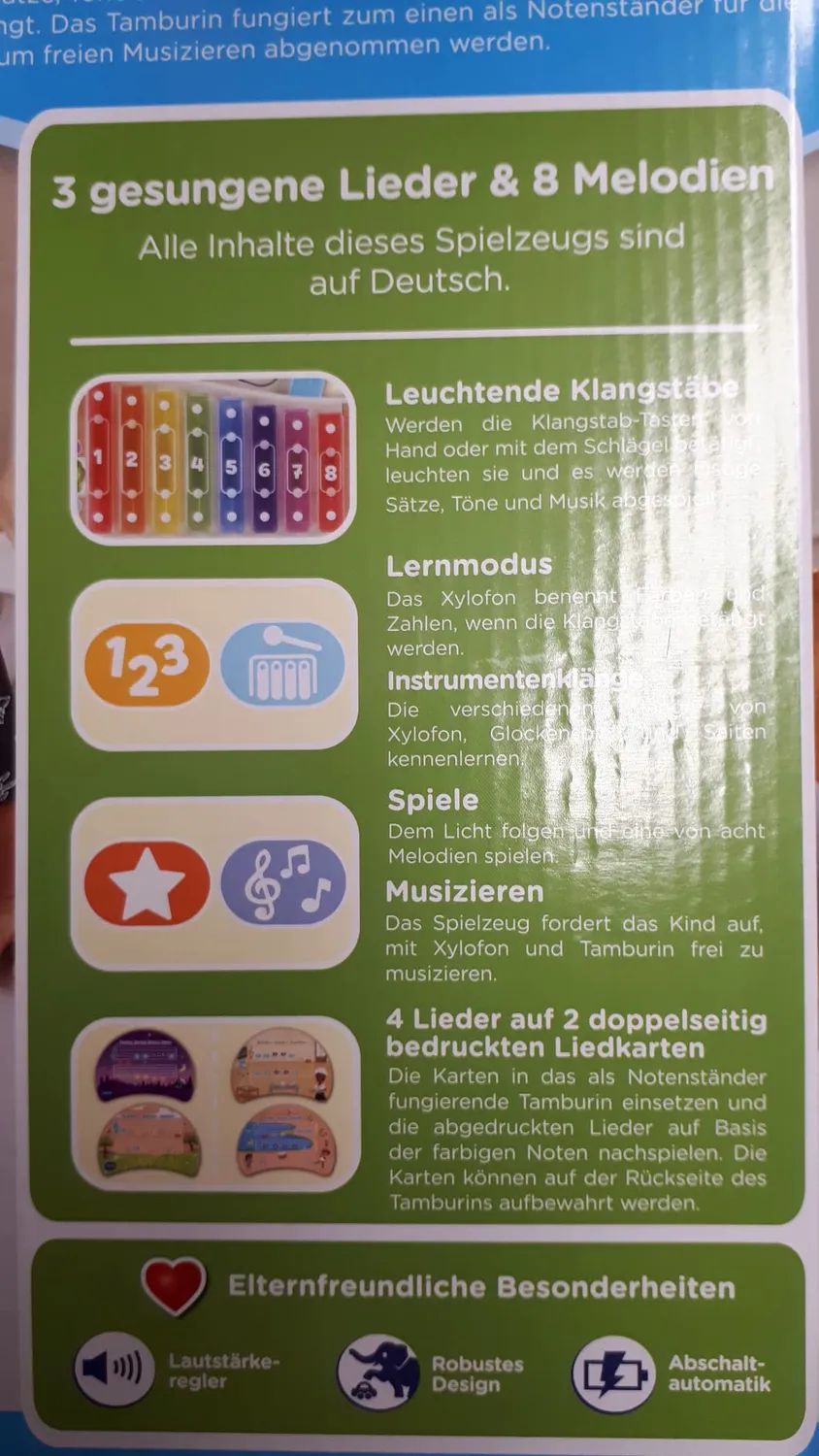 VTech Holz-Xylofon Tamburin Musikspielzeug 8 Klangstäbe