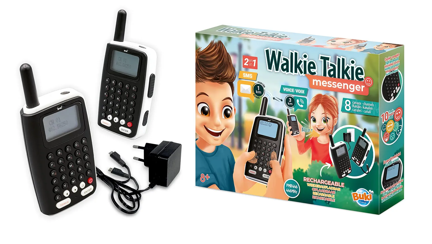 Buki TW04 Walkie Talkie Messenger Funkgerät 2er Schwarz Weiß
