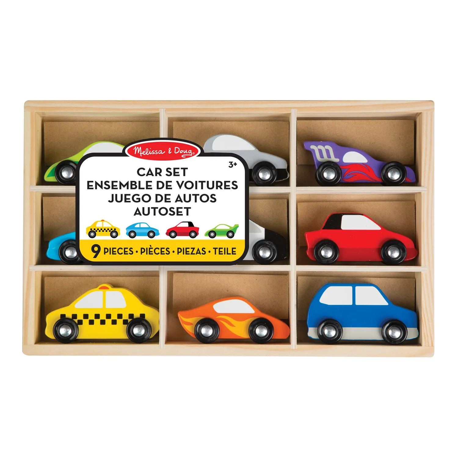 Melissa & Doug Wooden Vehicle Holz-Autoset 9-teilig bunt