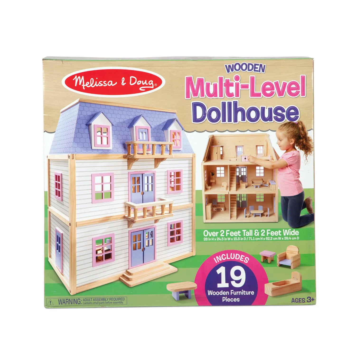 Melissa & Doug Puppenhaus Holz 3-stöckig mit Möbeln