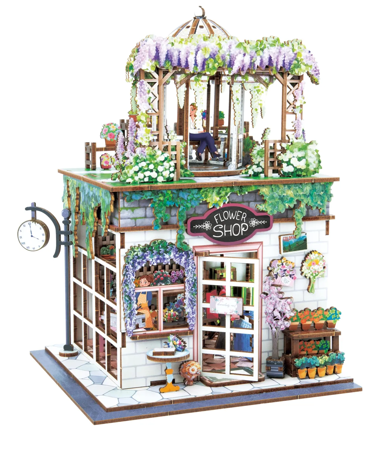 Buki 68075 Diorama Florist Holz-Bausatz 243 Teile LED