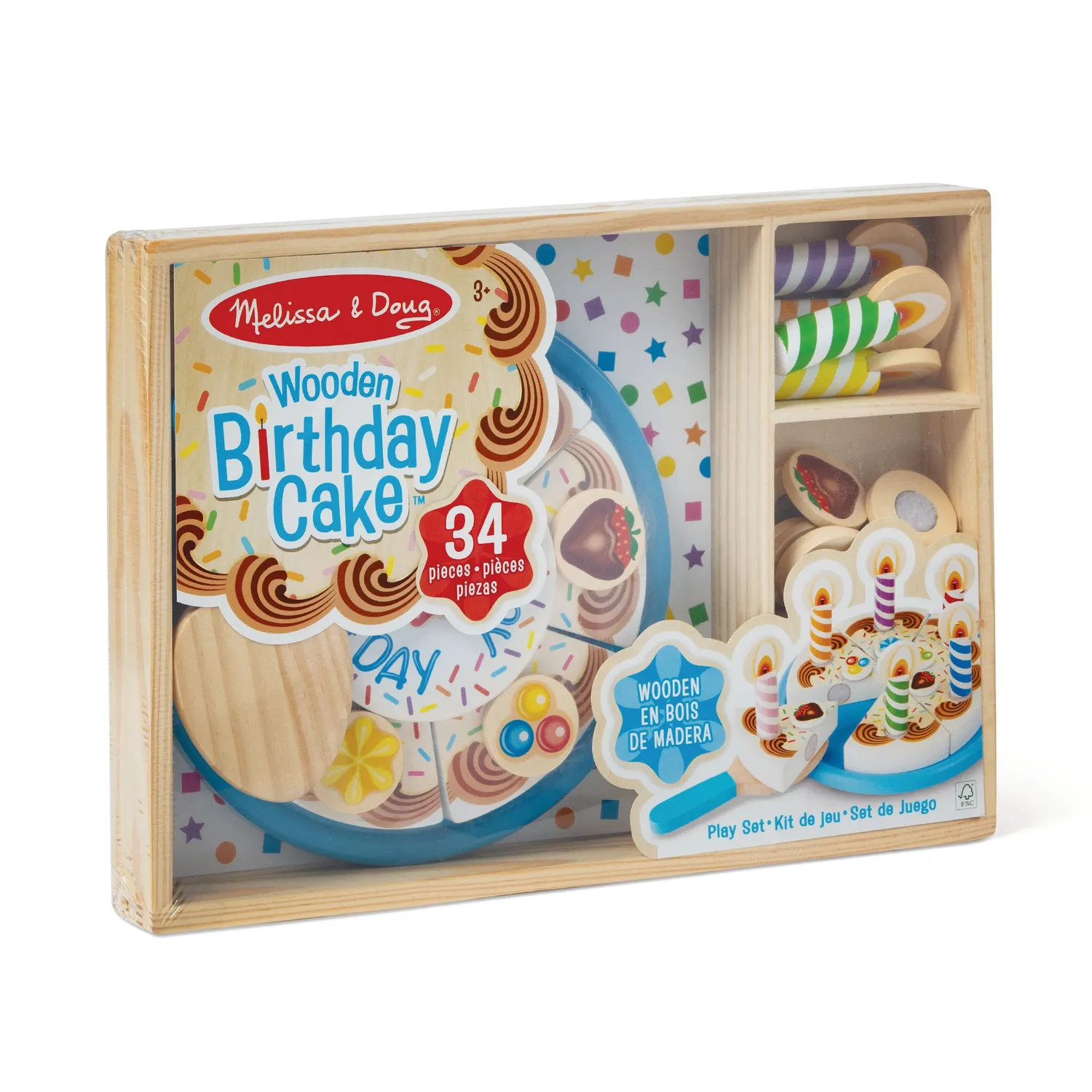 Melissa & Doug Geburtstagskuchen Spielset Holz 34-teilig schneidbar